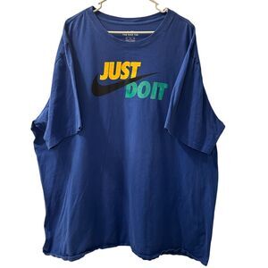 The Nike Tee Black Swoosh Logo Spellout Men's Size 3XLT Blue TALL Basketball